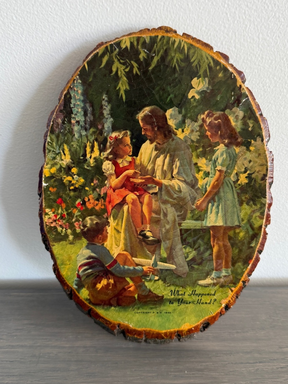 Vintage wood slice plaque - Jesus